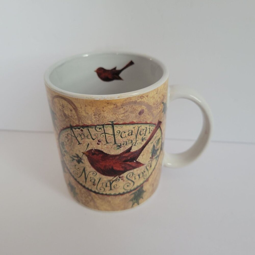 Lang & Wise 2002 Collector Mug "And Heaven And Nature Sing" Red Bird Design 12 O